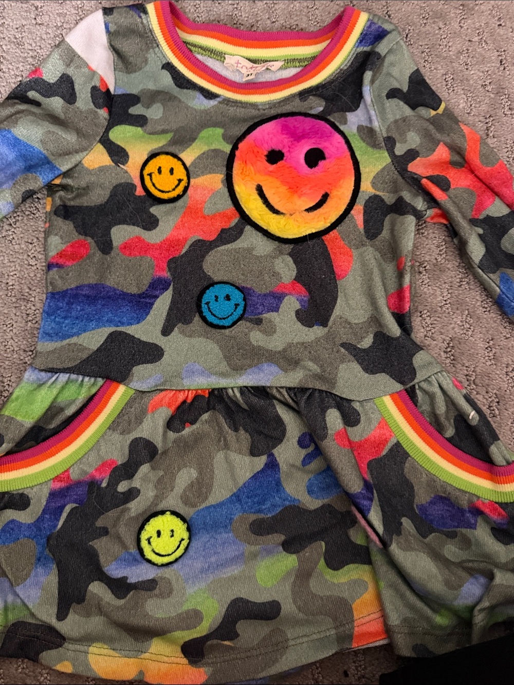 Truly Me Girls' Multicolor Camo Smile Patch Dress